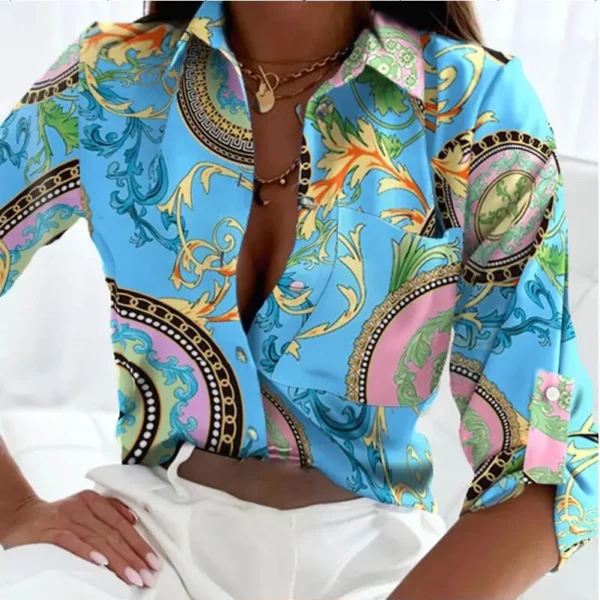 Casual New Long Sleeve Lapel Slim Tops Women Fashion Commute Chic Clothes Blusas Office Ladies Multicolor Printed Blouses Shirts